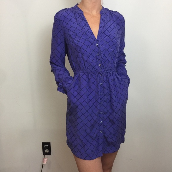 Anthropologie Dresses & Skirts - Yellow is Gold Purple Silk Cross Check Dress